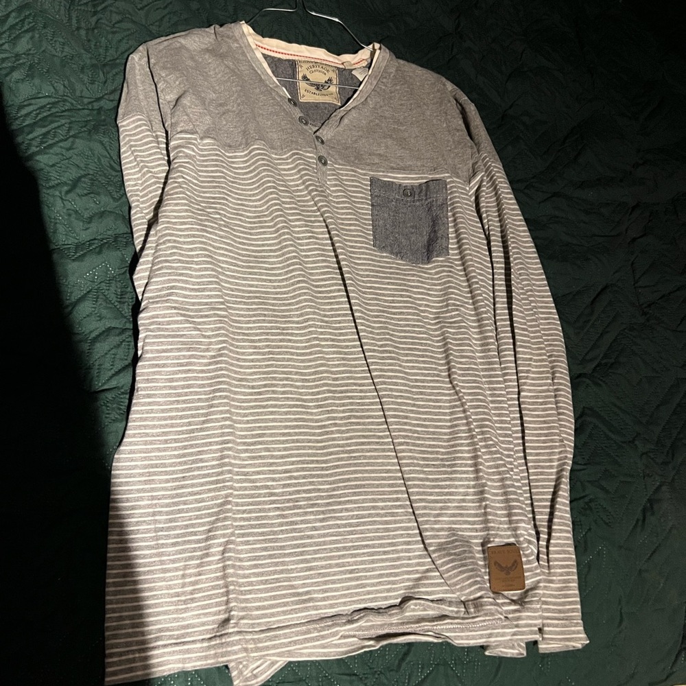 Brave Soul Gray Striped Long Sleeve Henley